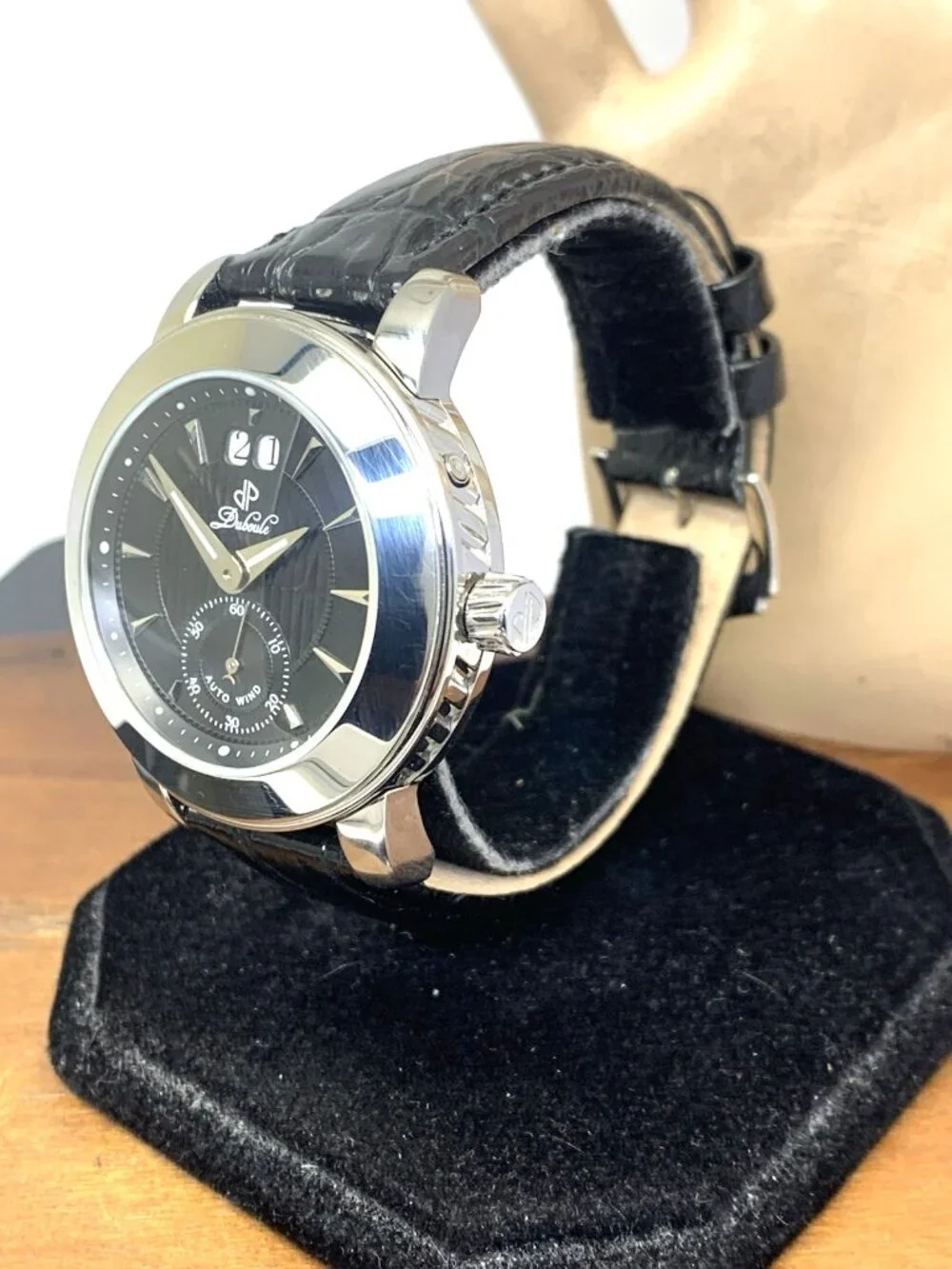 Duboule Men's Watch 2491-3 Automatic Black Dial Date Leather Strap 41mm